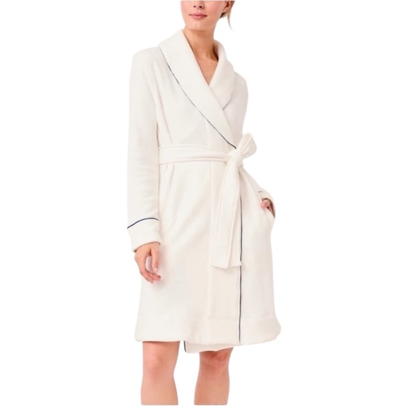 Lake Pajamas Cozy Robe in French Blue - XL Ivory White with Blue Piping